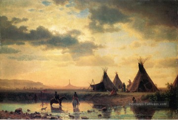 Vue de Chimney Rock Ogalillalh Sioux Village au premier plan Albert Bierstadt Peinture à l'huile